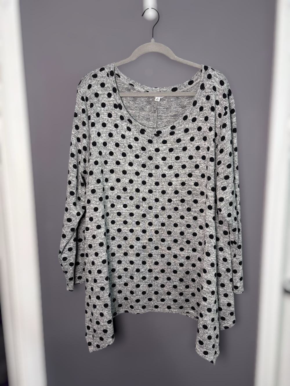 Green Envelope Gray Black Polka Dot Long Sleeve Tunic 3X